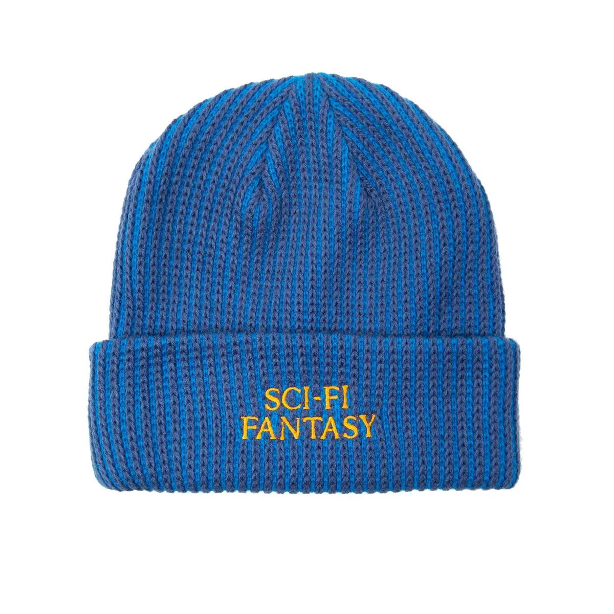 Blue and Navy Sci-Fi Fantasy Beanie Featuring Bold Logo Design