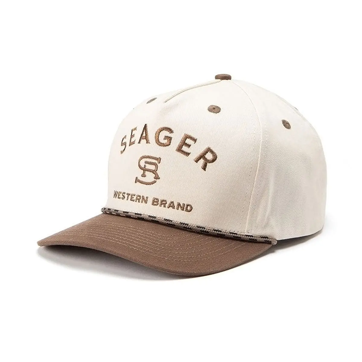 Seager Branded Snapback Hat - Cream/Brown 1