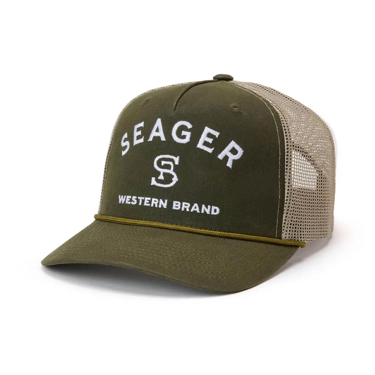 Seager Branded Trucker Snapback Hat - Green Waxed Canvas 1