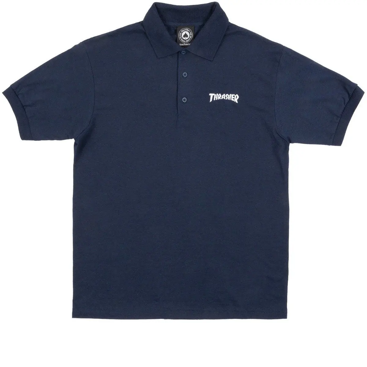 Thrasher Logo Embroidered Polo Shirt - Navy 1
