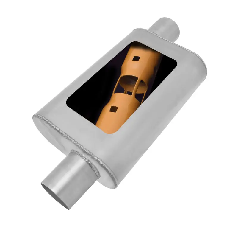 Gibson Mwa Superflow Stainless Steel Offset Oval Muffler – 4" X 9" X 14", 3" Inlet/Outlet 1