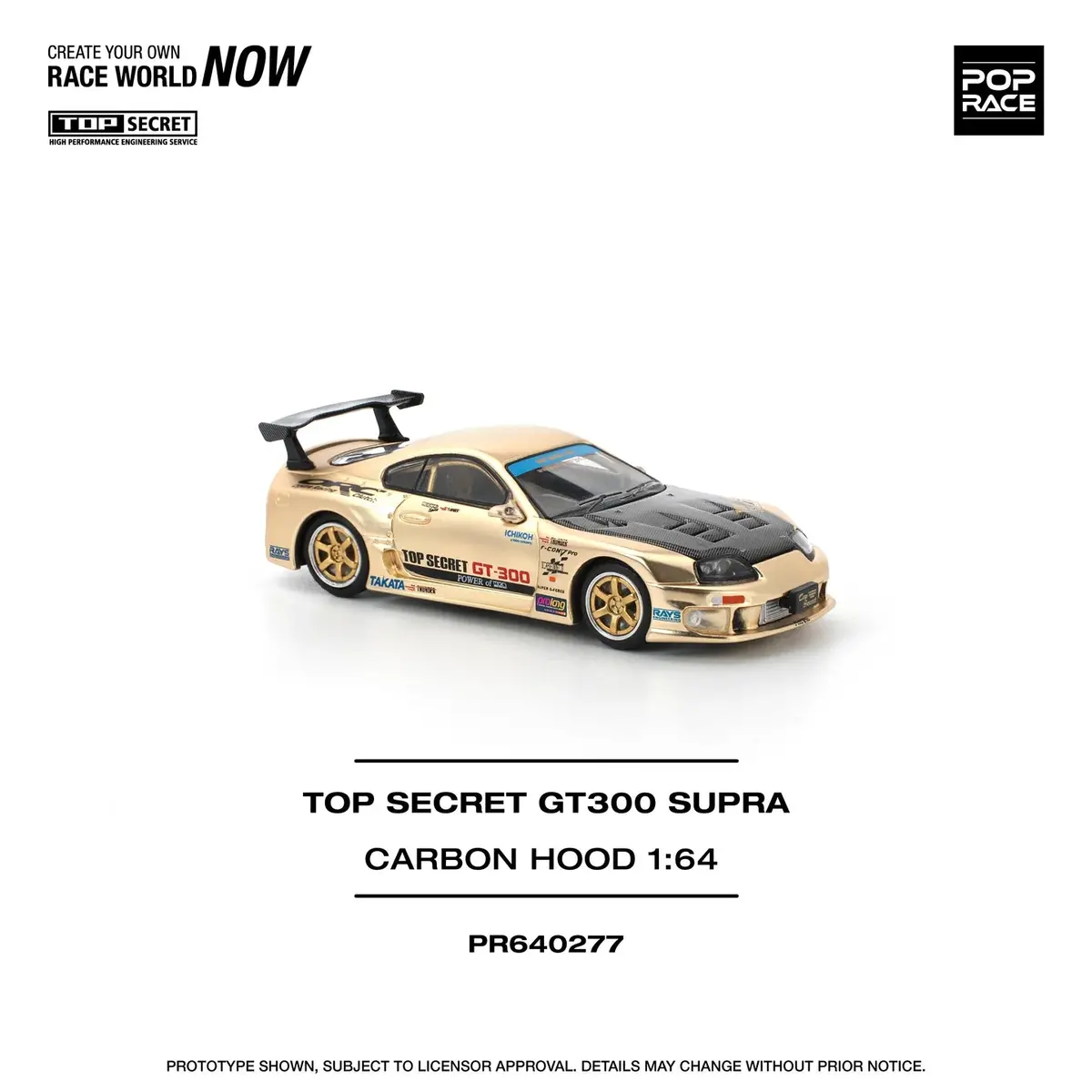 Pop Race 1/64 Top Secret Gt300 Supra Gold #277 1