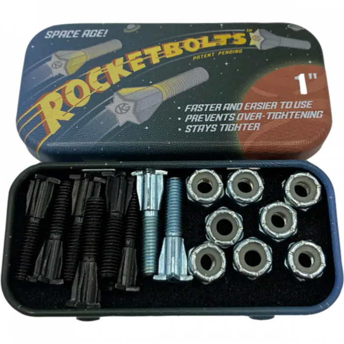 Grind King Rocket Bolts – 1-Inch Black & Silver Skateboard Mounting Hardware