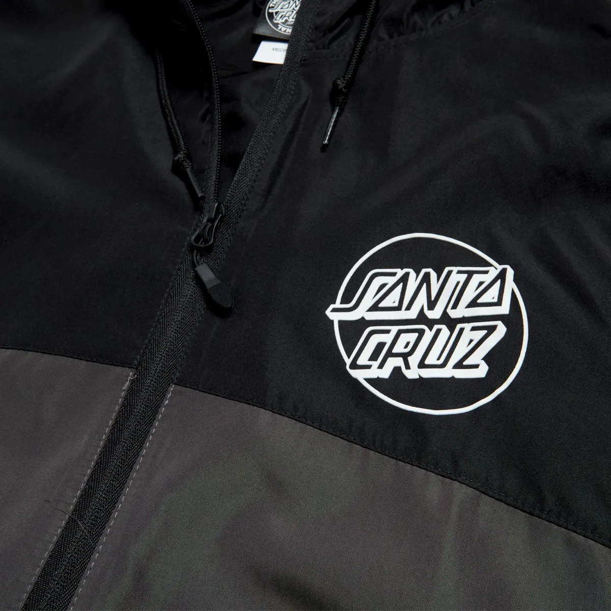 Santa Cruz Opus Dot Chest Hooded Windbreaker Jacket - Black/Graphite 3
