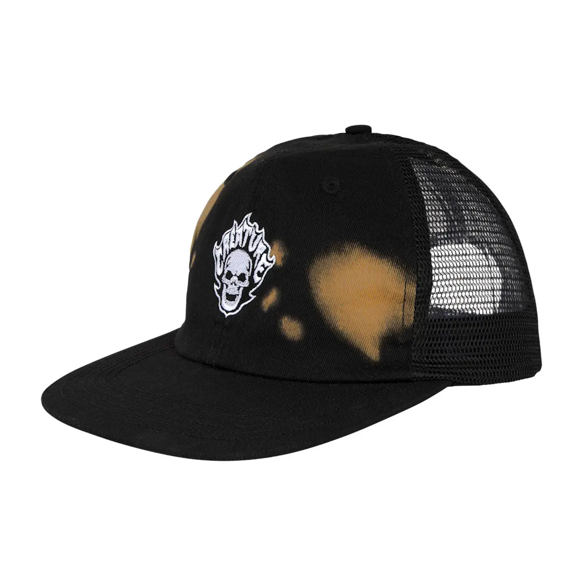 Creature Bonehead Flame Wash Mesh Trucker Hat - Greasy Black 1