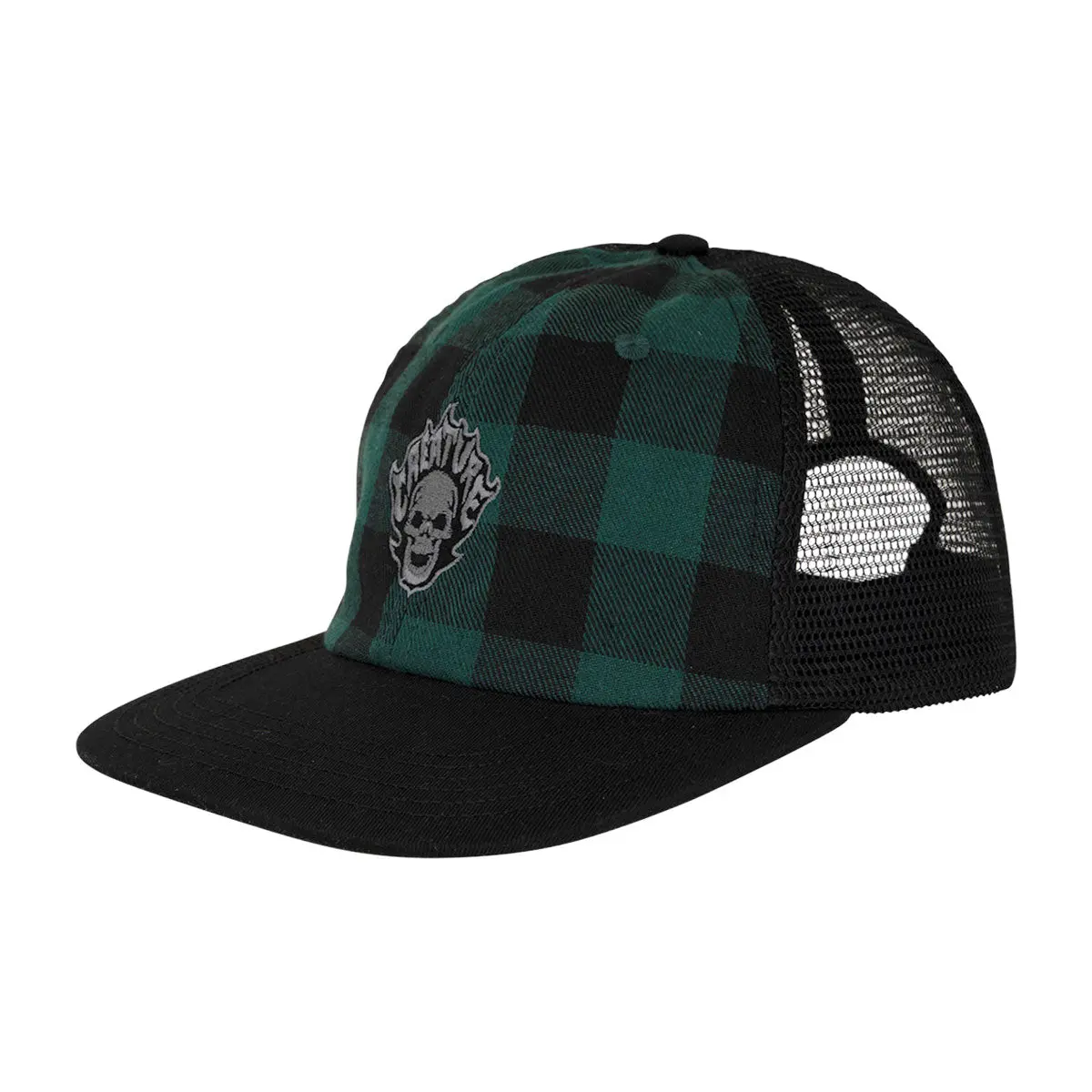 Creature Bonehead Flame Wash Mesh Trucker Hat - Green Flannel 1
