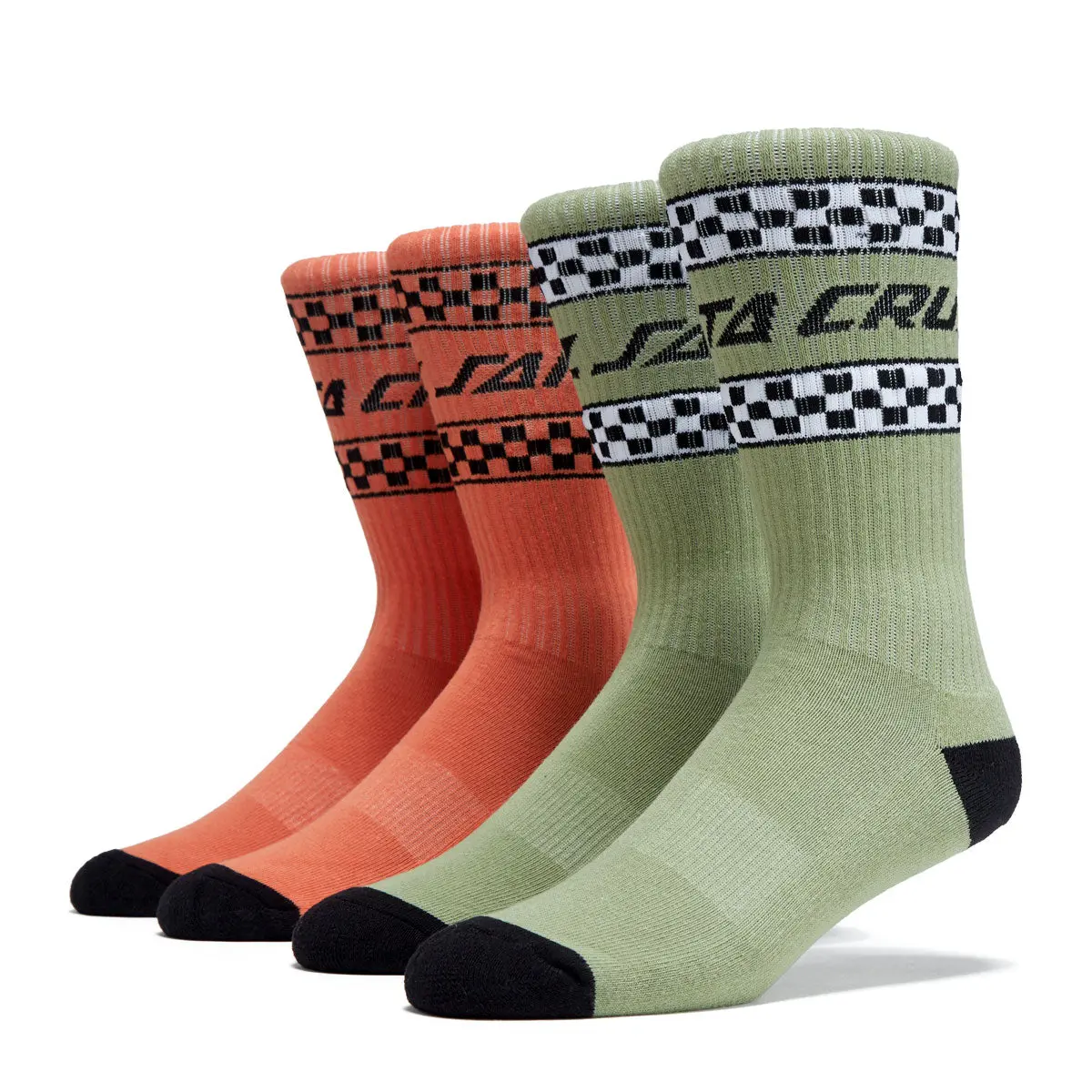 Santa Cruz Drift Strip Crew 2 Pack Of Socks - Moss/Pastel Red Multi 1