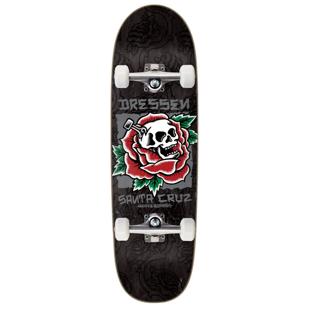Santa Cruz Dressen Skull Rose Pro Shaped Skateboard Complete - 9.25" 1