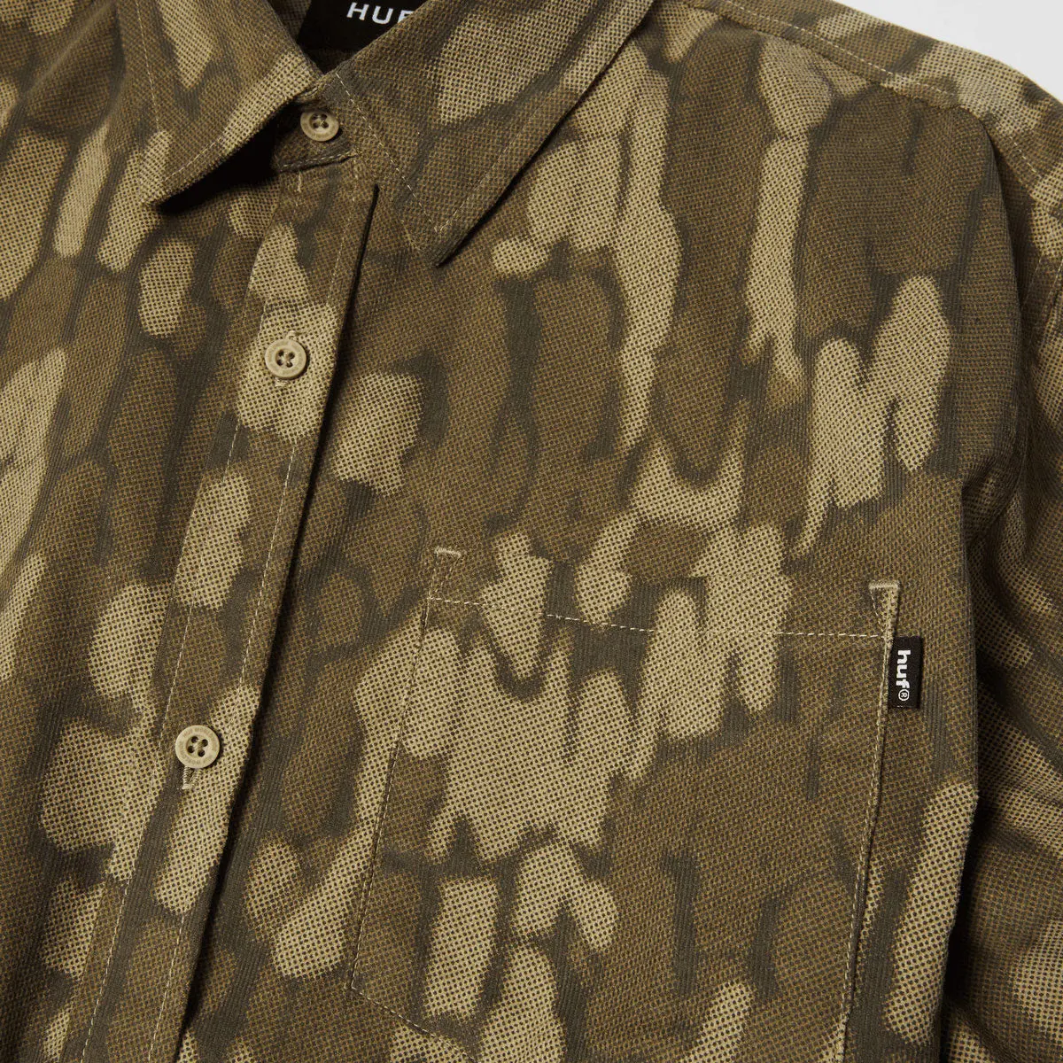 Huf Warped Camo Corduroy Long Sleeve Shirt - Muted Camo 1