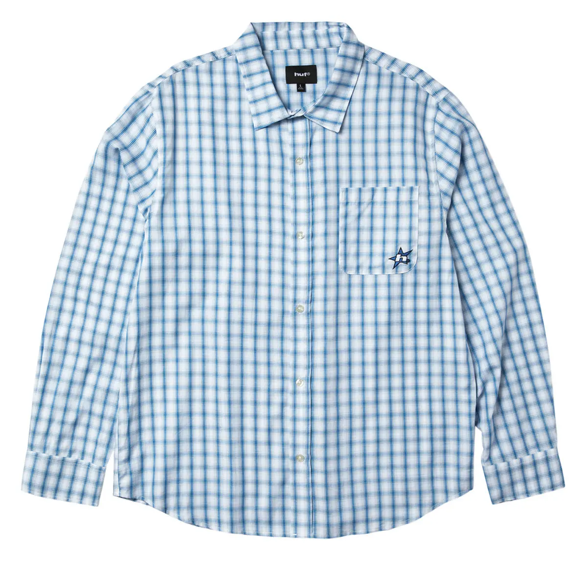Huf H Star Long Sleeve Plaid Shirt - Light Blue 1