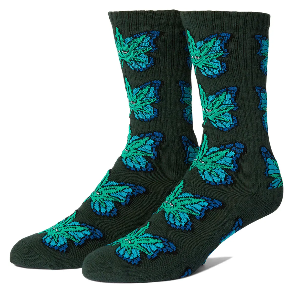 Huf Green Budderfly Socks - Forest Green 1