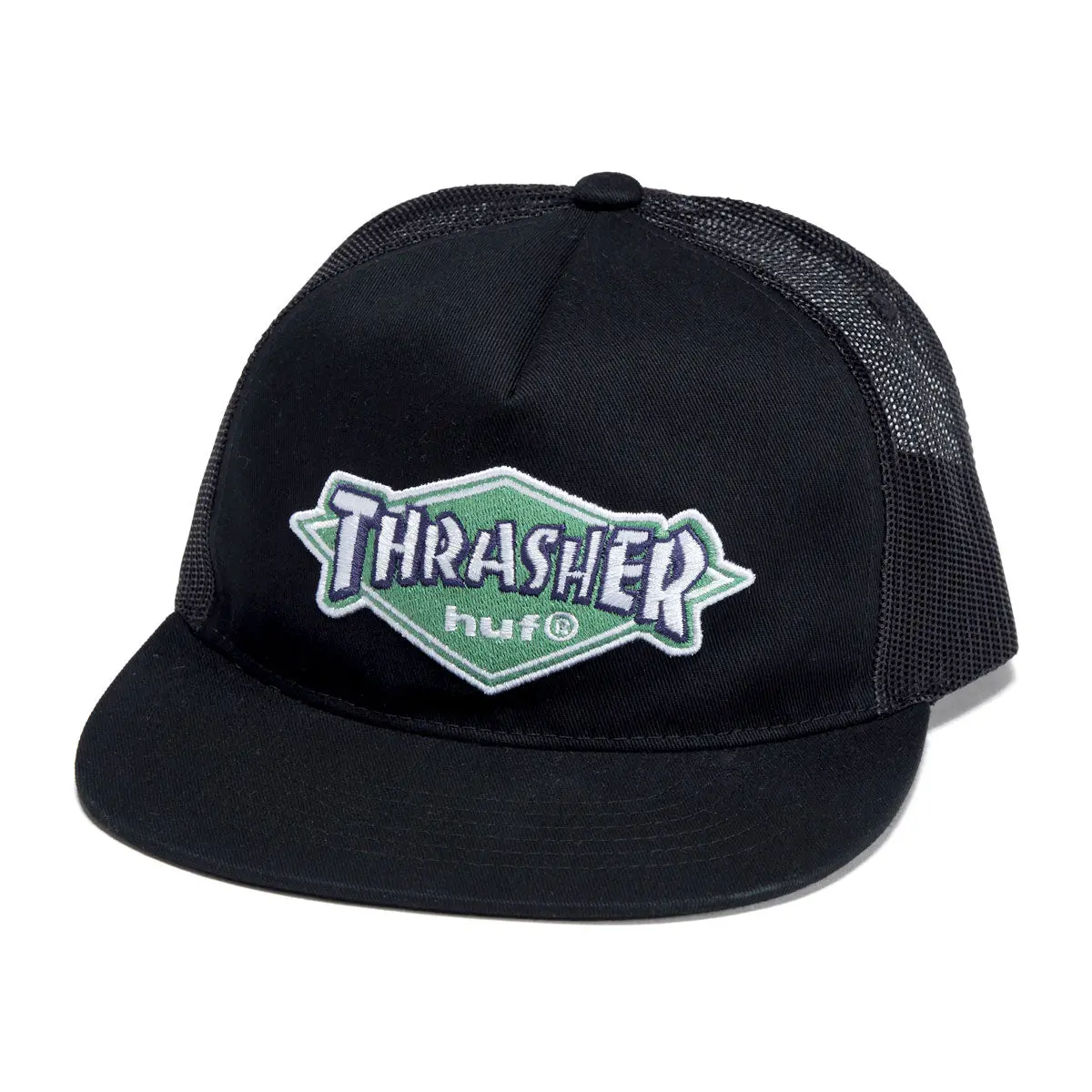 Huf X Thrasher Logo Twill Trucker Hat - Black 1