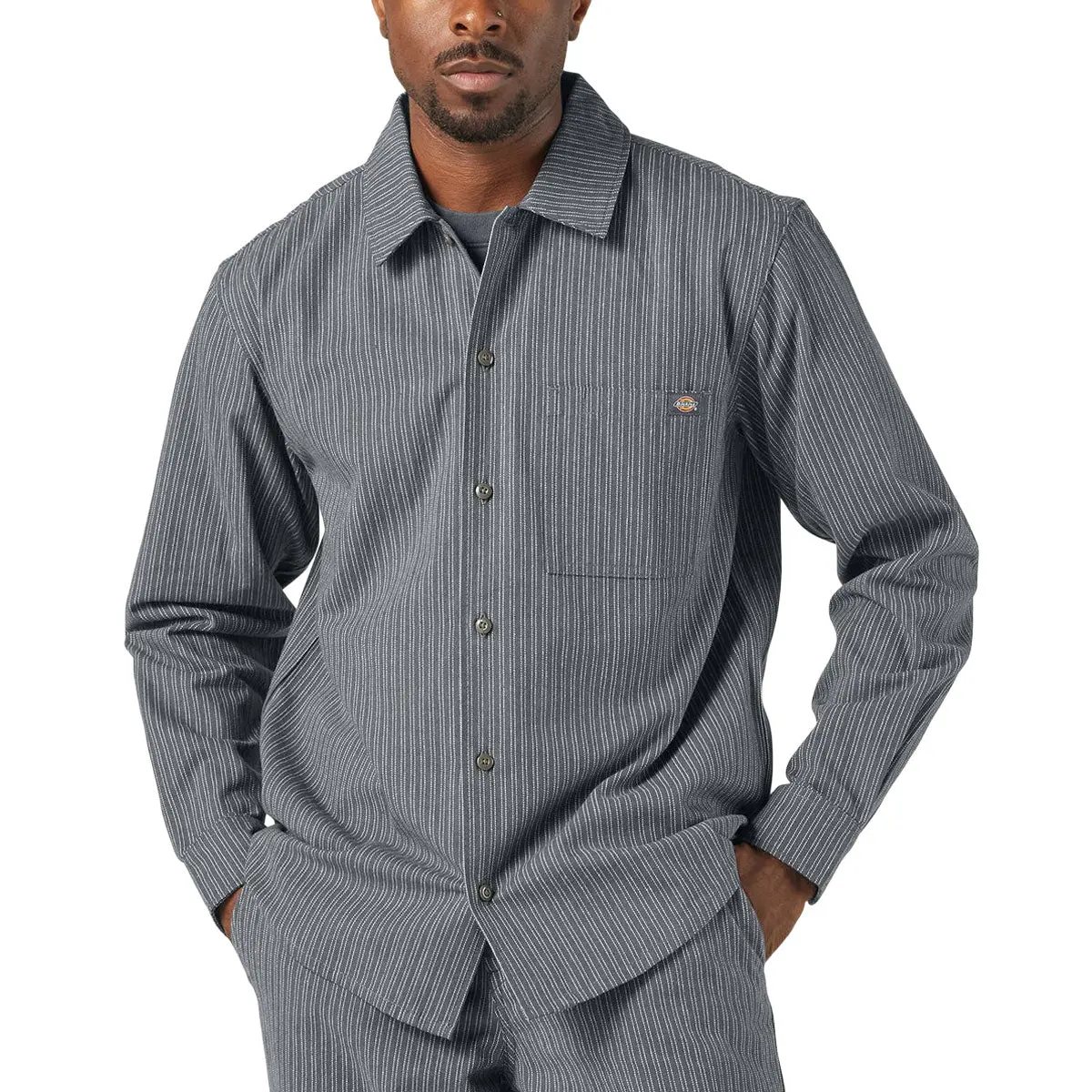 Dickies Lima Pinstripe Long Sleeve Shirt - Charcoal 1