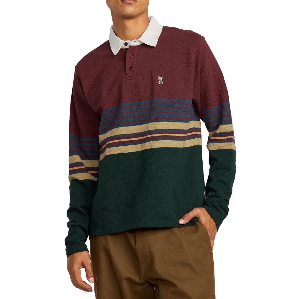 Rvca Harbor Long Sleeve Polo Shirt - Red Earth 1