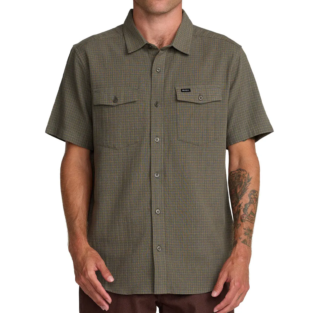 Rvca Costa Plaid Shirt - Sage Leaf 1