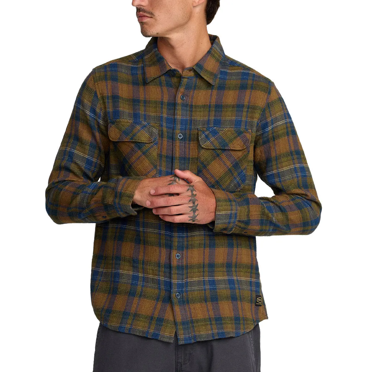 Rvca Dayshift Flannel Long Sleeve Shirt - Olive 1