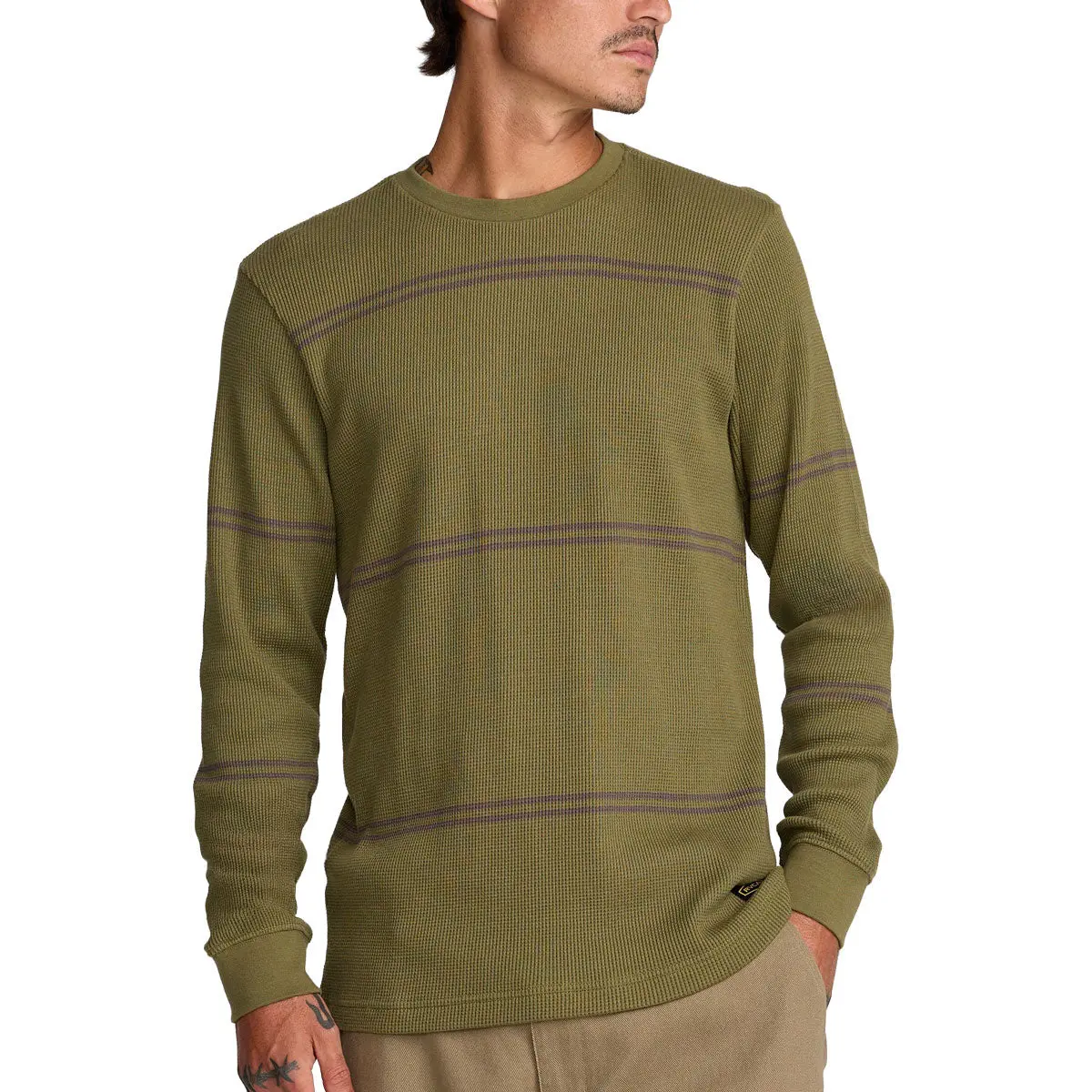 Rvca Dayshift Thermal Stripe Long Sleeve Shirt - Olive 1