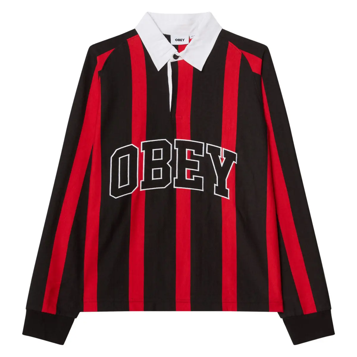 Obey Landon Stripe Long Sleeve Polo Shirt - Black Multi 1