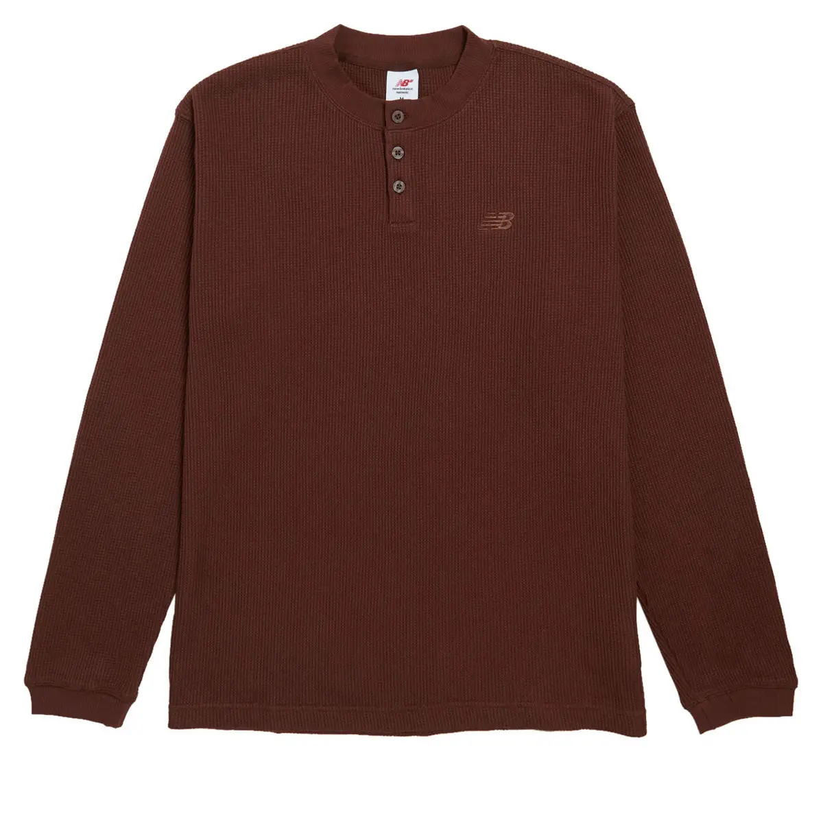 New Balance Numeric Waffle Knit Long Sleeve Henley Shirt - Rich Oak 1