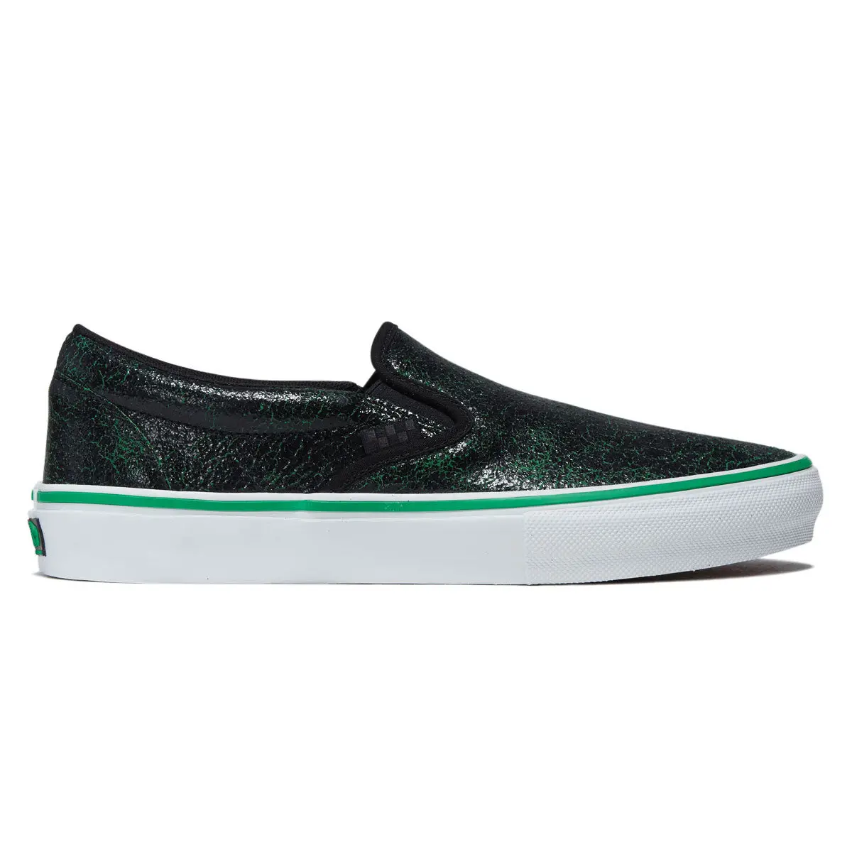 Vans Skate Slip-On Shoes - Cracked Leather Black/Green 1
