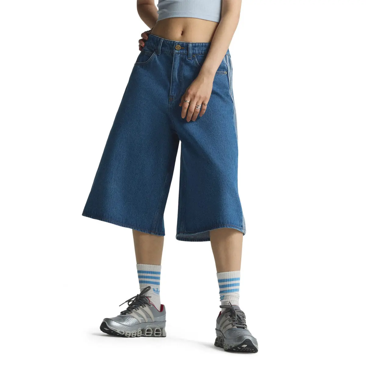 Adidas Womens Firebird Denim Jort Shorts - Medium Vintage Denim 1
