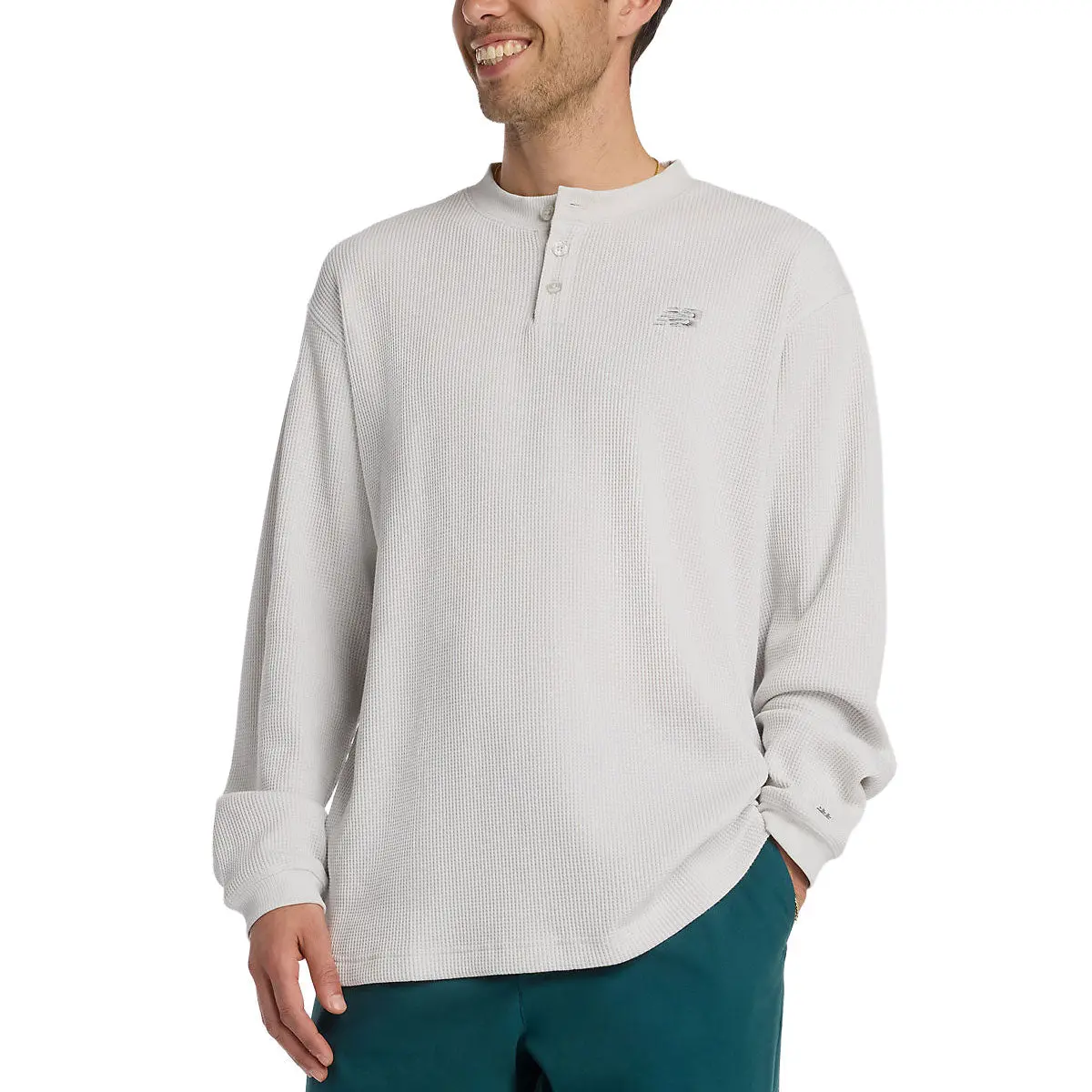 New Balance Numeric Waffle Knit Long Sleeve Henley Shirt - Grey Matter 1