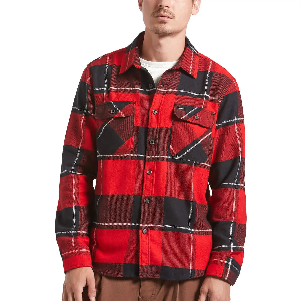 Brixton Bowery Long Sleeve Shirt - Black/Adrenaline Rush/Off White 1