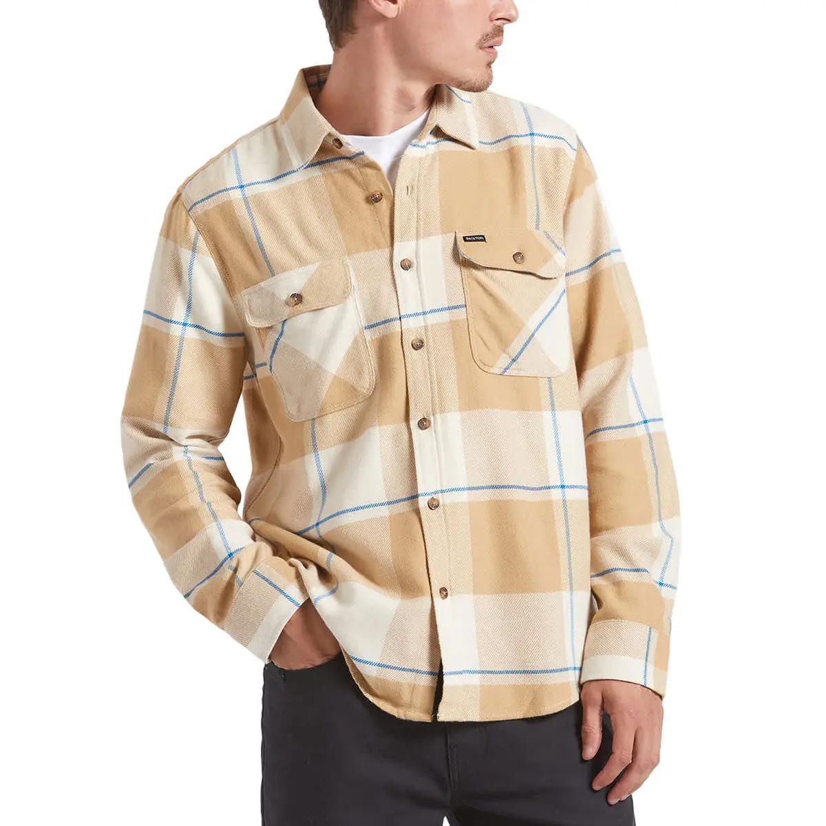 Brixton Bowery Long Sleeve Shirt - Whitecap/Sand/Cyber Blue 1