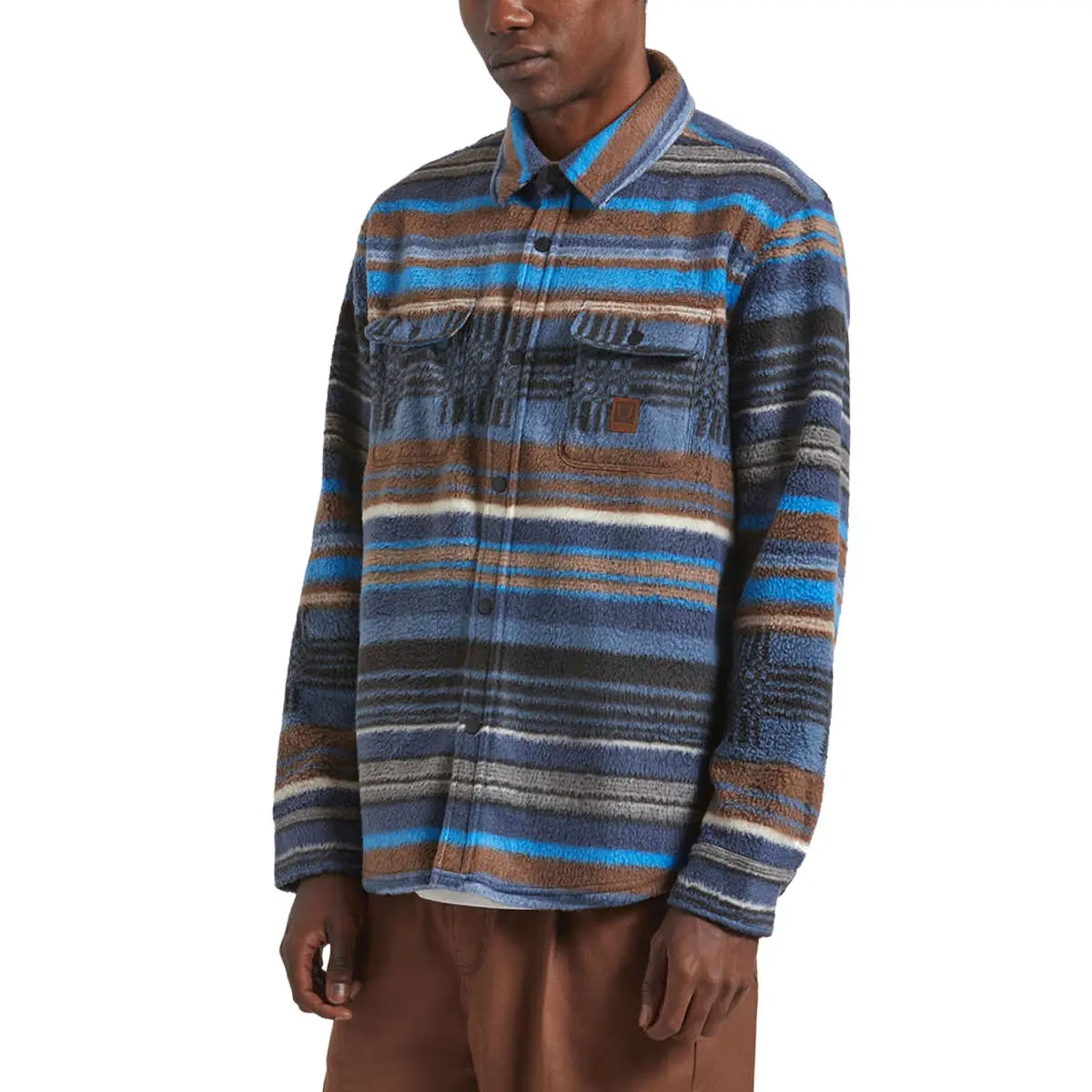Brixton Bowery Long Sleeve Arctic Stretch Fleece Shirt - Mood Indigo Blanket Stripe 1
