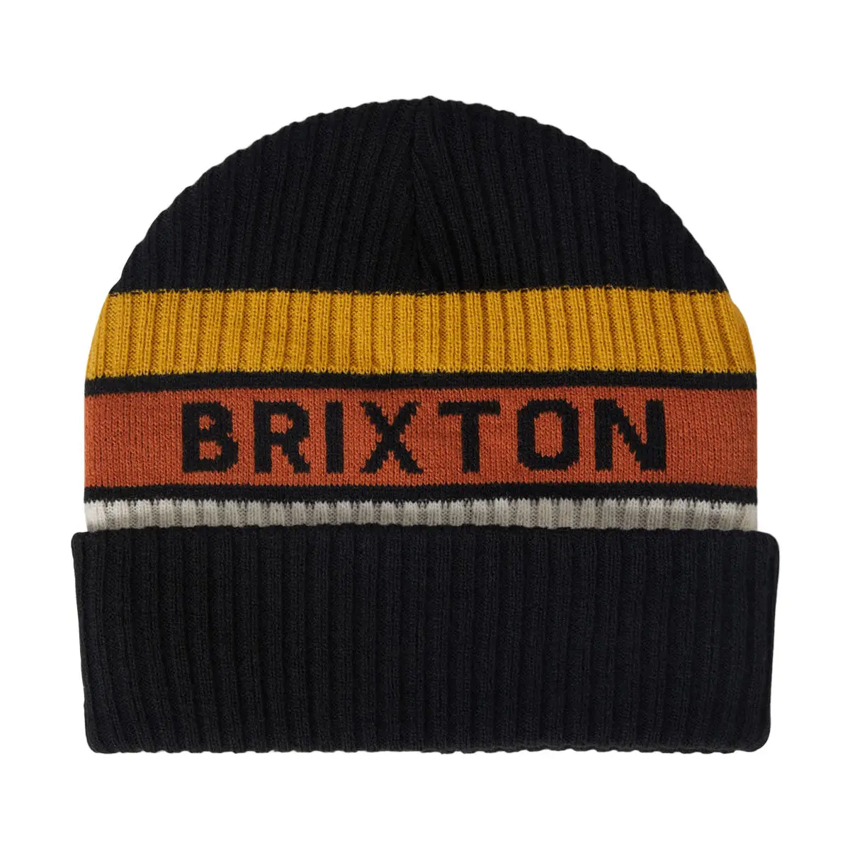 Brixton Rainier Striped Beanie - Black/Yellow/Orange 1