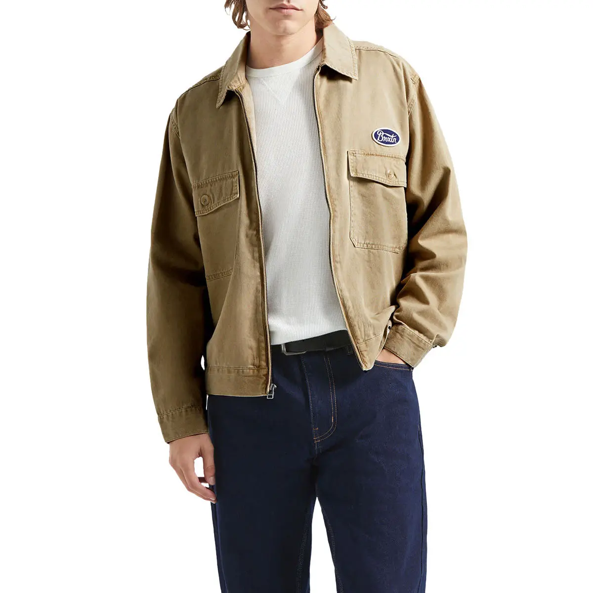 Brixton Trademark Lightweight Garage Jacket - Washed Khaki 1