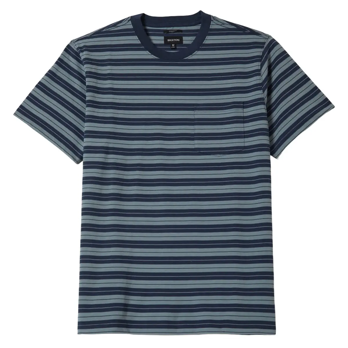 Brixton Nova Stripe Pocket T-Shirt - Midnight Blue/Future Grey Worn Wash 1