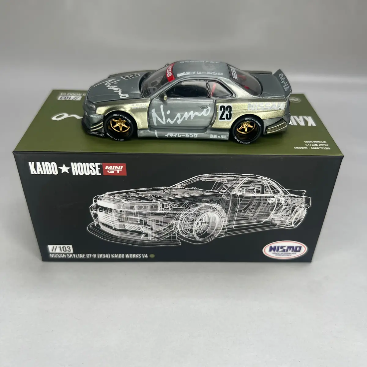 Chase Kaido House X Mini Gt 1:64 #103 Nissan Skyline Gt-R (R34) Kaido Works V4 1