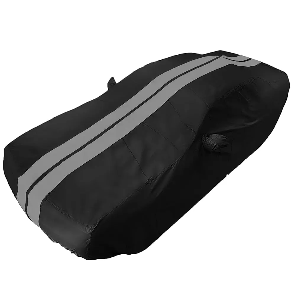 2008-2023 Dodge Challenger Ultraguard Plus Car Cover - 300D Indoor/Outdoor Protection - Black With Gray Stripes 1