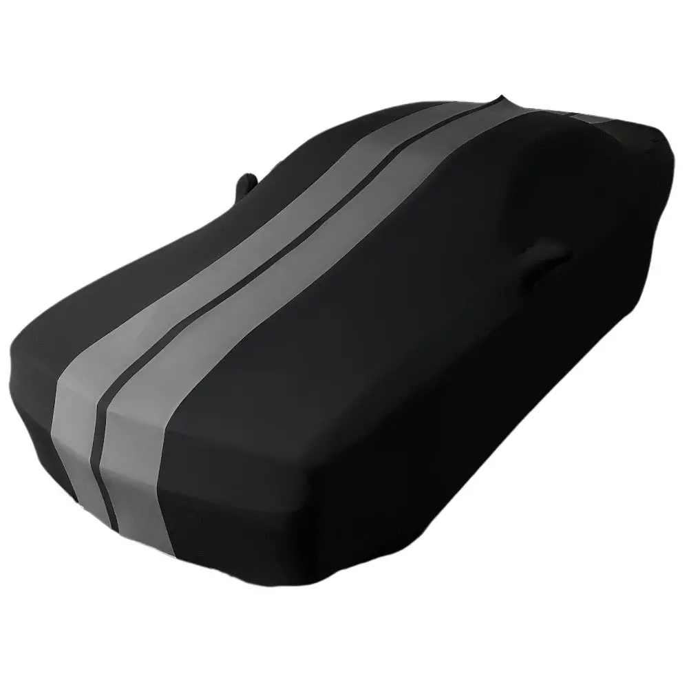 2008-2023 Dodge Challenger Ultraguard Stretch Satin Indoor Car Cover : Sport Series - Black With Gray Stripes 1