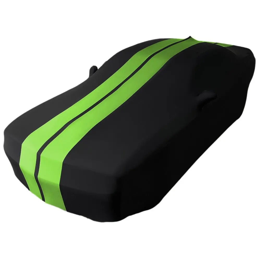 2008-2023 Dodge Challenger Ultraguard Stretch Satin Indoor Car Cover : Sport Series - Black With Green Stripes 1