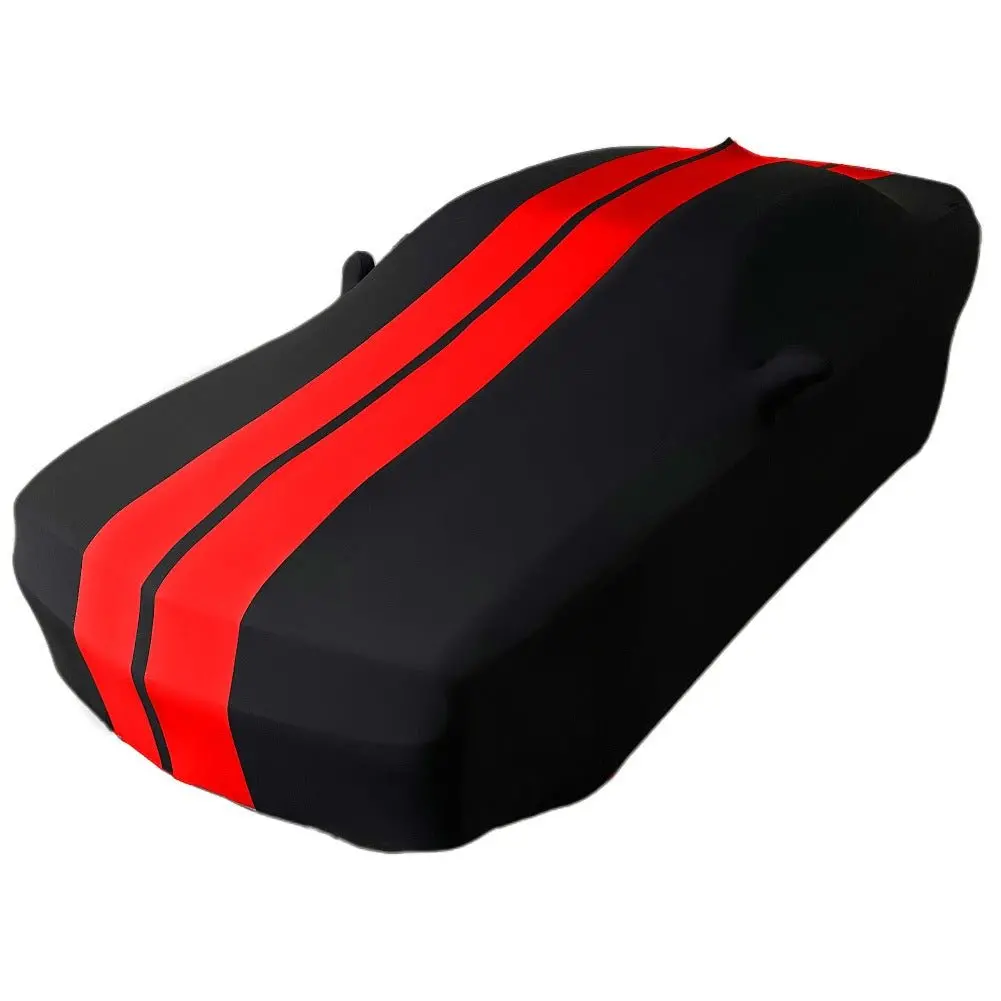 2008-2023 Dodge Challenger Ultraguard Stretch Satin Indoor Car Cover : Sport Series - Black With Red Stripes 1