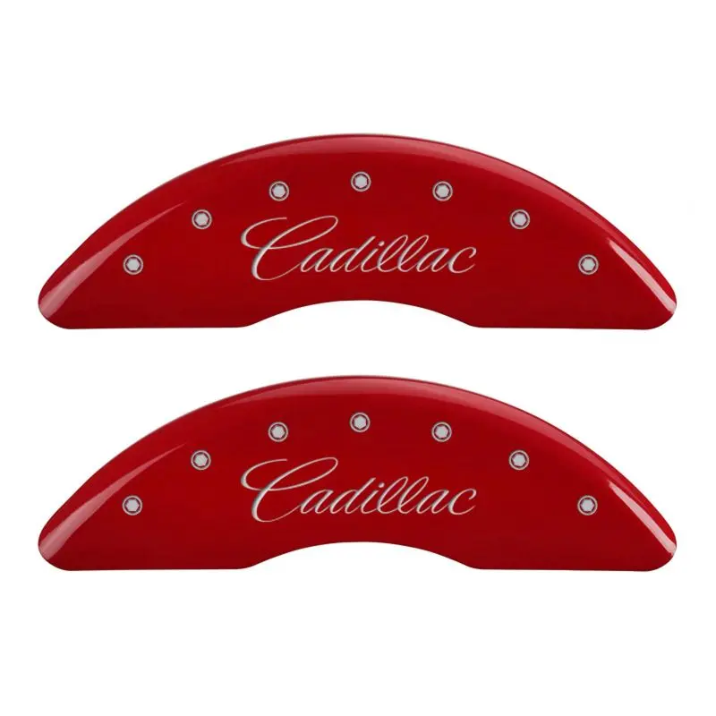 Mgp Engraved Cursive-Style Caliper Covers – Cadillac Red Finish, Front & Rear 1