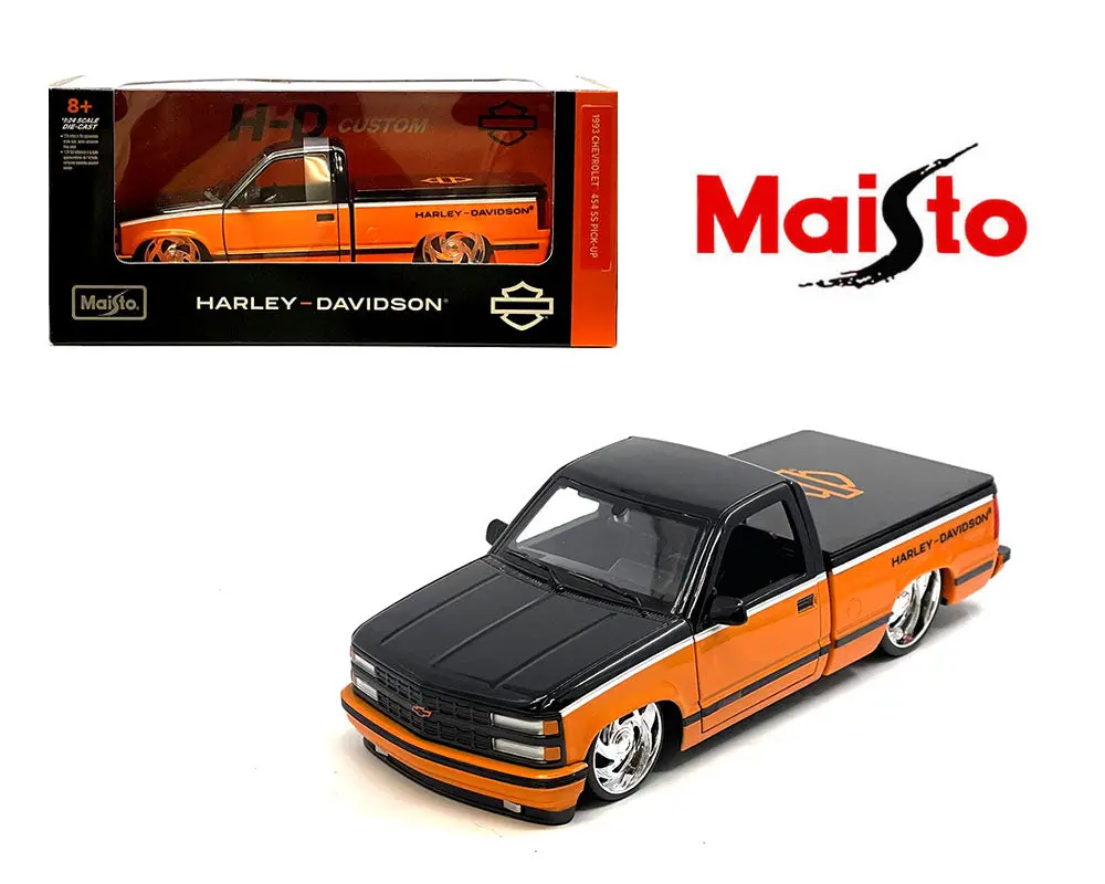 Maisto 1:24 1993 Chevrolet 454Ss Pick-Up – Black/Orange Two-Tone – Harley-Davidson Custom 1