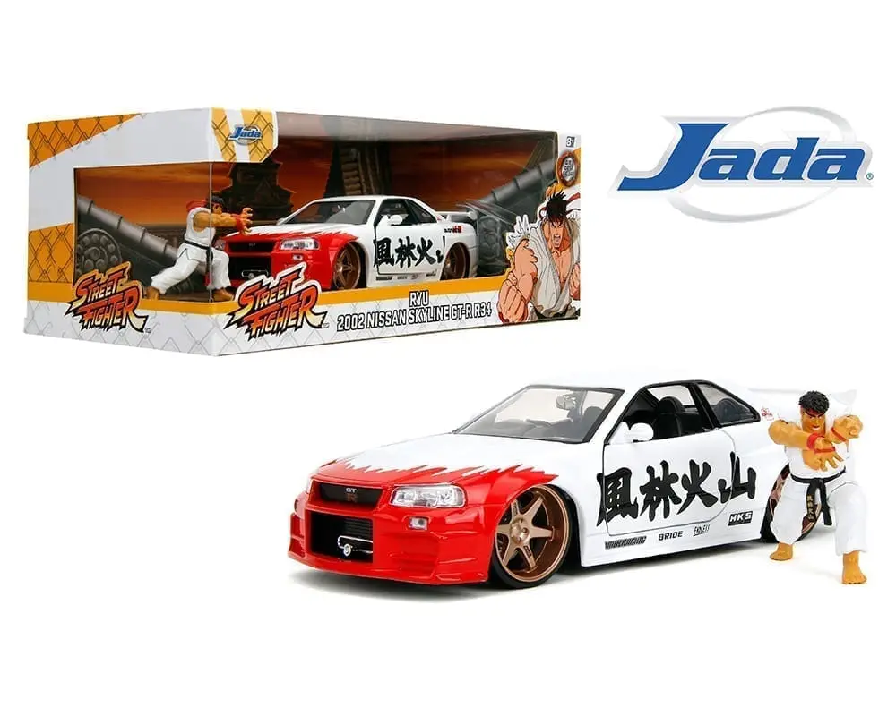 Jada  1/24  Hr  Street Fighter 2002 Nissan Gt-R R34 With Ryu Figure 1