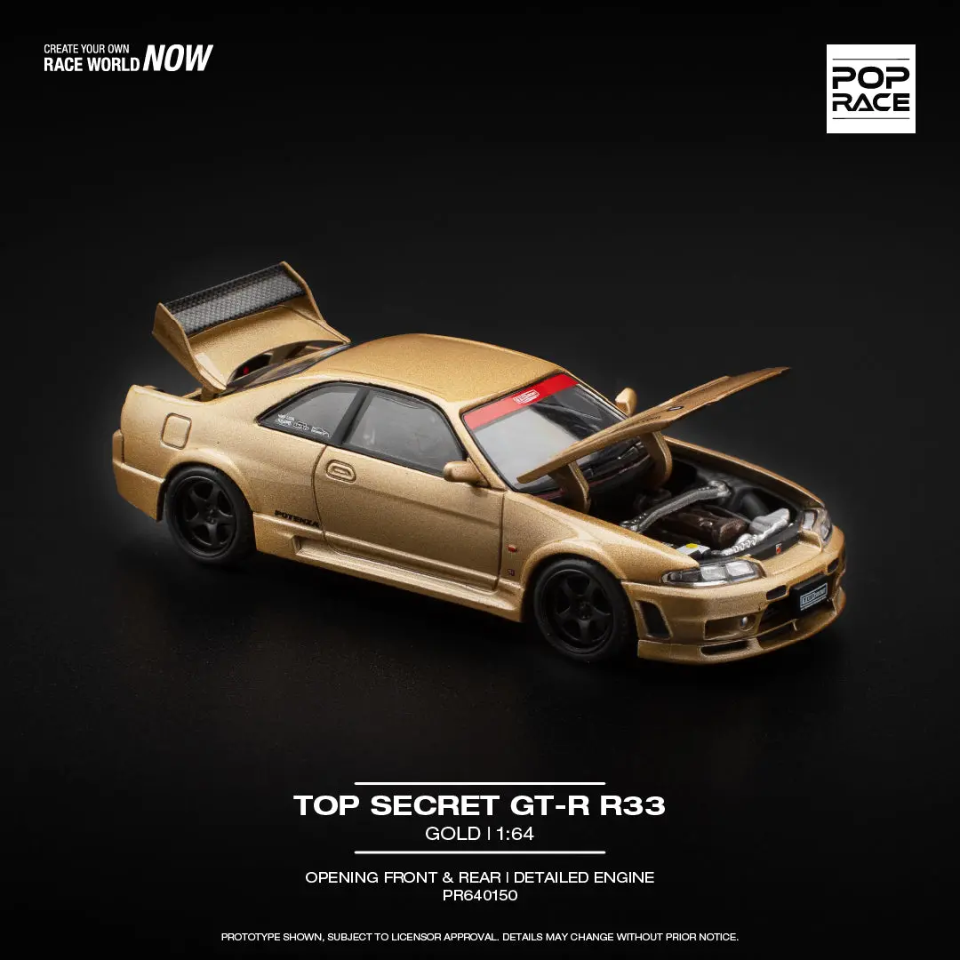 (Coming Soon) Pop Race 1/64 Nissan Skyline Gtr R33 – Top Secret Gold 1