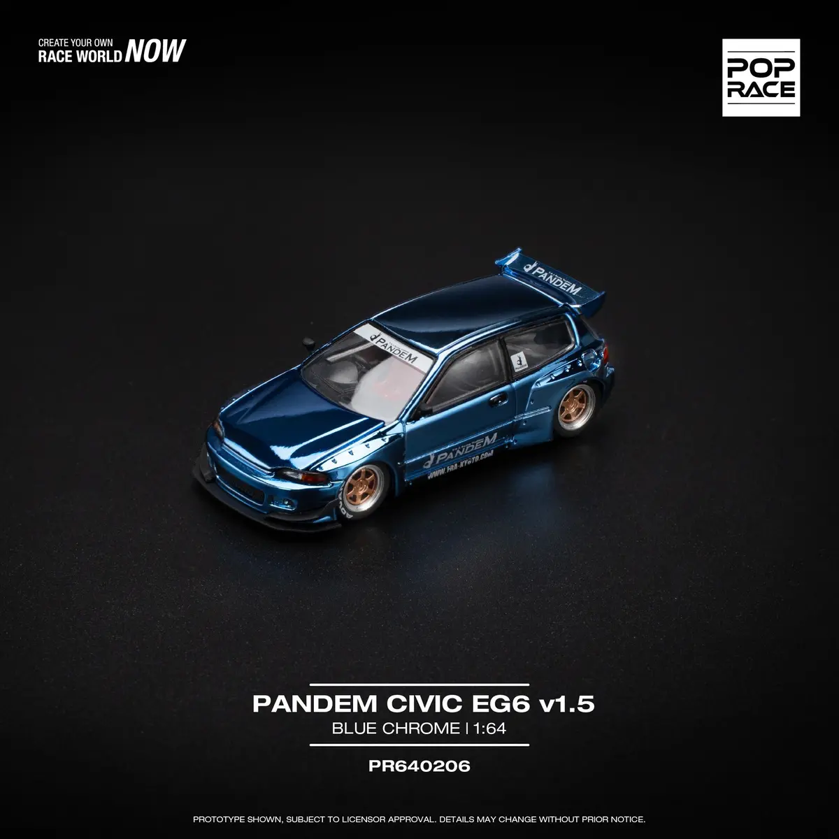 (Coming Soon) Pop Race 1/64 Pandem Civic Eg6 – Blue Chrome 1