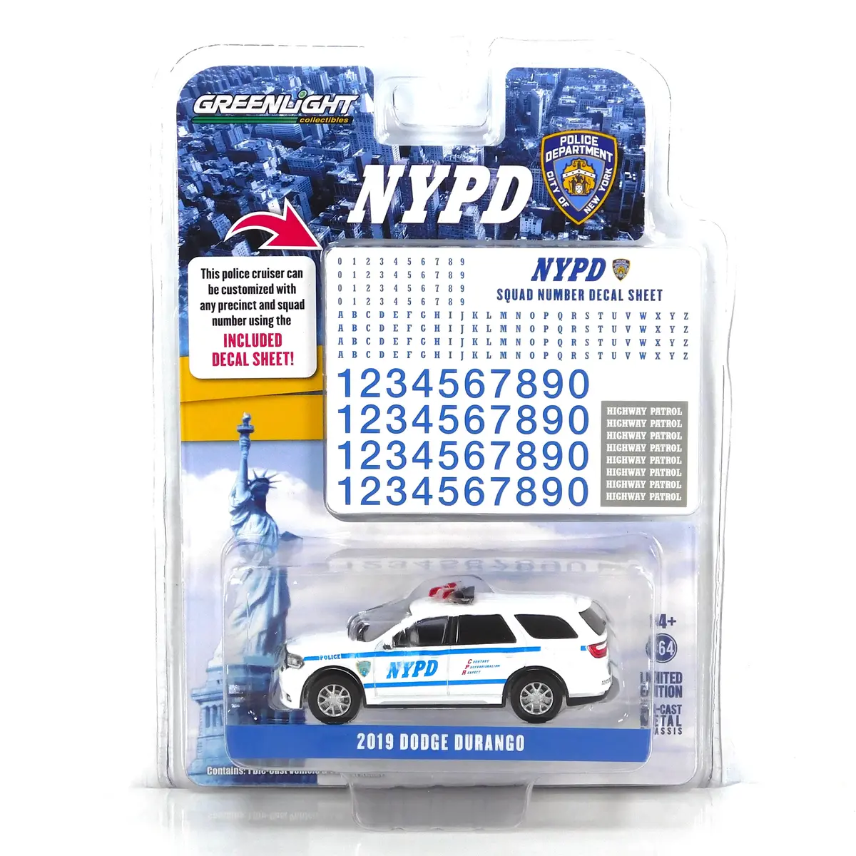 Hobby Exclusive 2019 Dodge Durango Nypd W/ Decal Sheet 1:64 Diecast 1