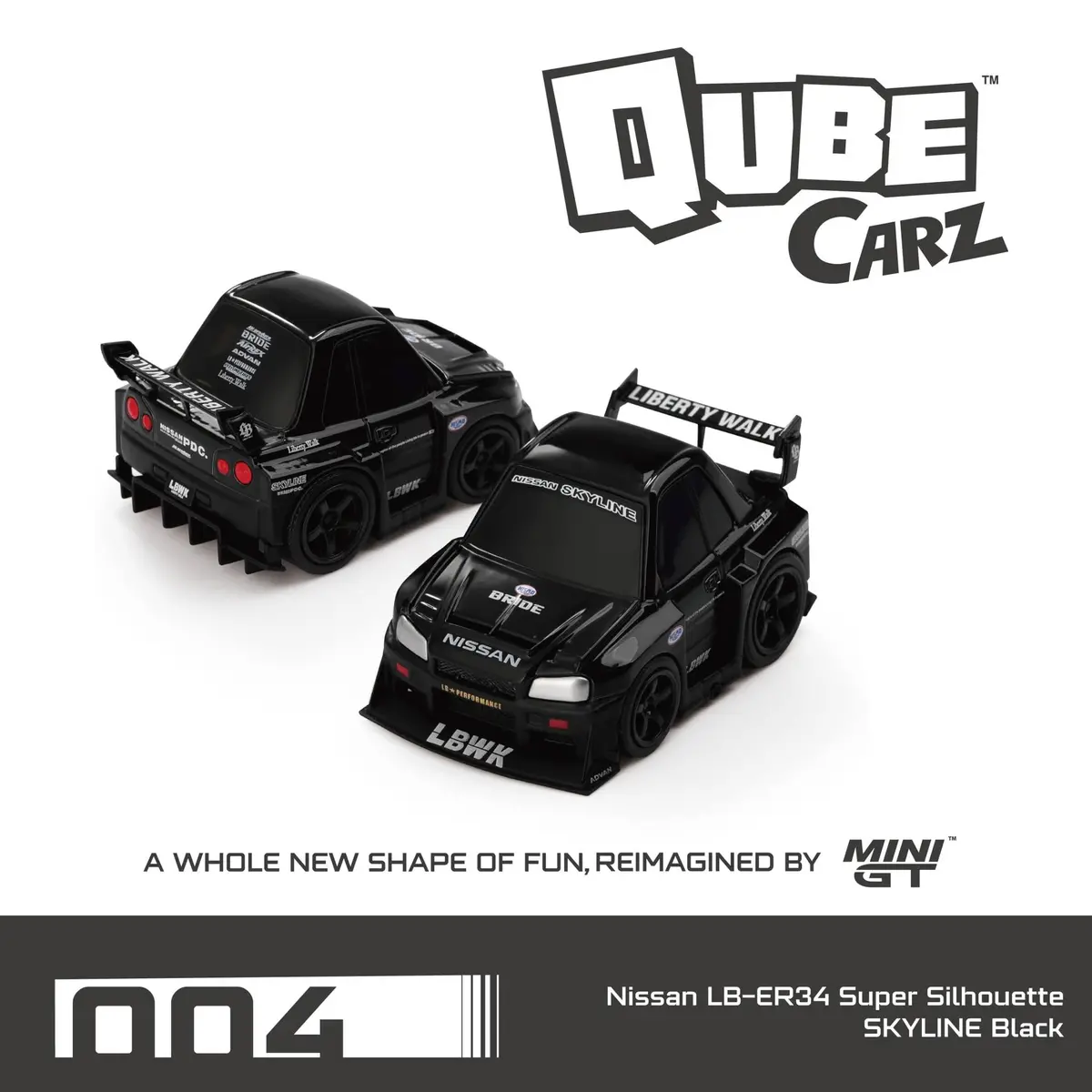 Mini Gt Qube Carz Series 1 Liberty Walk Nissan Lb-Er34 Super Silhouette Skyline Black 1