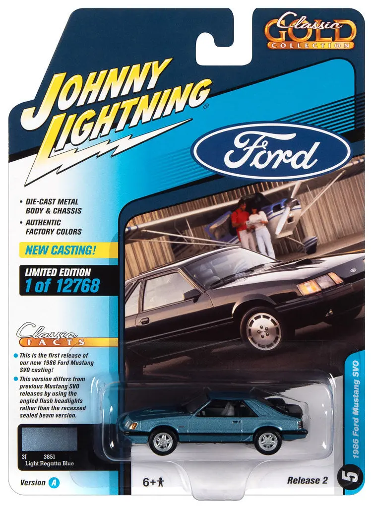 1986 Ford Mustang Svo Blue Johnny Lightning Classic Gold 1:64 Scale 2022 Release 2A 1