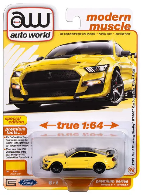 2021 Ford Mustang Shelby Gt500 Yellow Auto World Premium Series 1:64 Scale 1