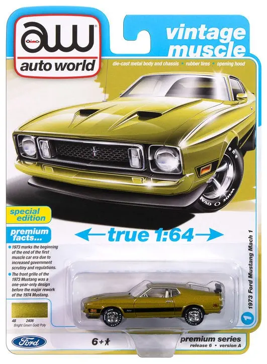 1973 Ford Mustang Mach 1 Green Auto World Premium Series 6 1:64 Scale 1