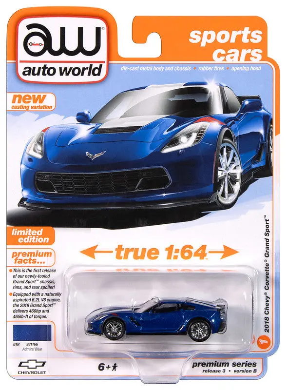 2018 Chevy Corvette Grand Sport Blue Auto World Premium 1:64 Scale 1