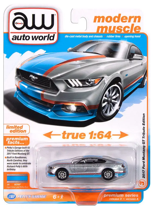 2017 Ford Mustang Gt Petty's Garage Silver Auto World Premium 1:64 Scale 1