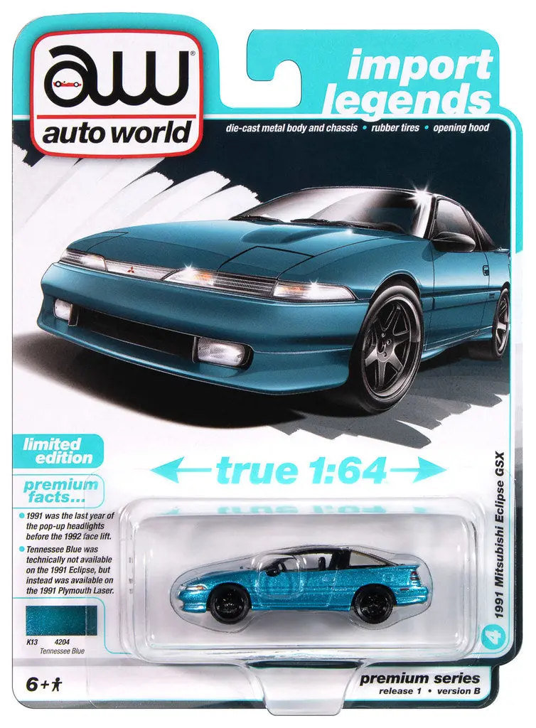 1991 Mitsubishi Eclipse Gsx Blue Auto World Premium 1:64 Scale 1